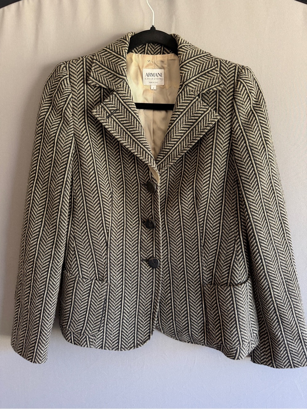 Armani Collezioni Cream & Black Herringbone Blazer